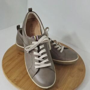 Ecco Chase Tie Taupe Leather Comfort Sneakers Size EU 40